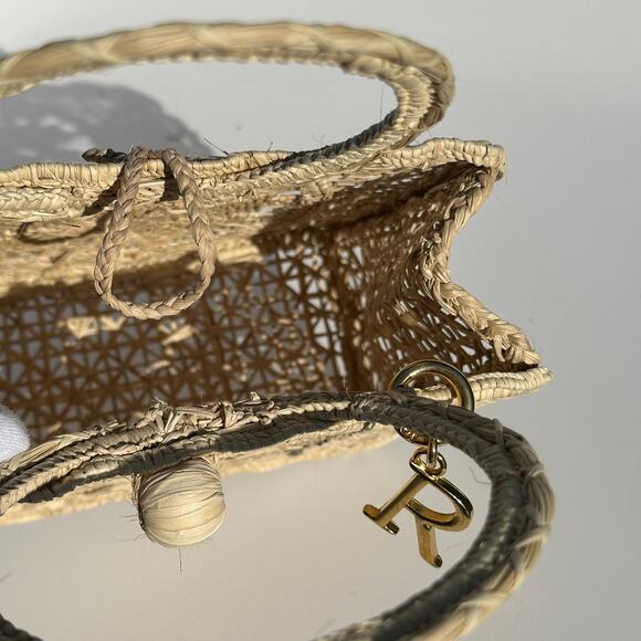 Rodebjer Palm Bag Handwoven Raffia Floral Structured Handbag Natural Canvas NWT - Picture 12 of 16